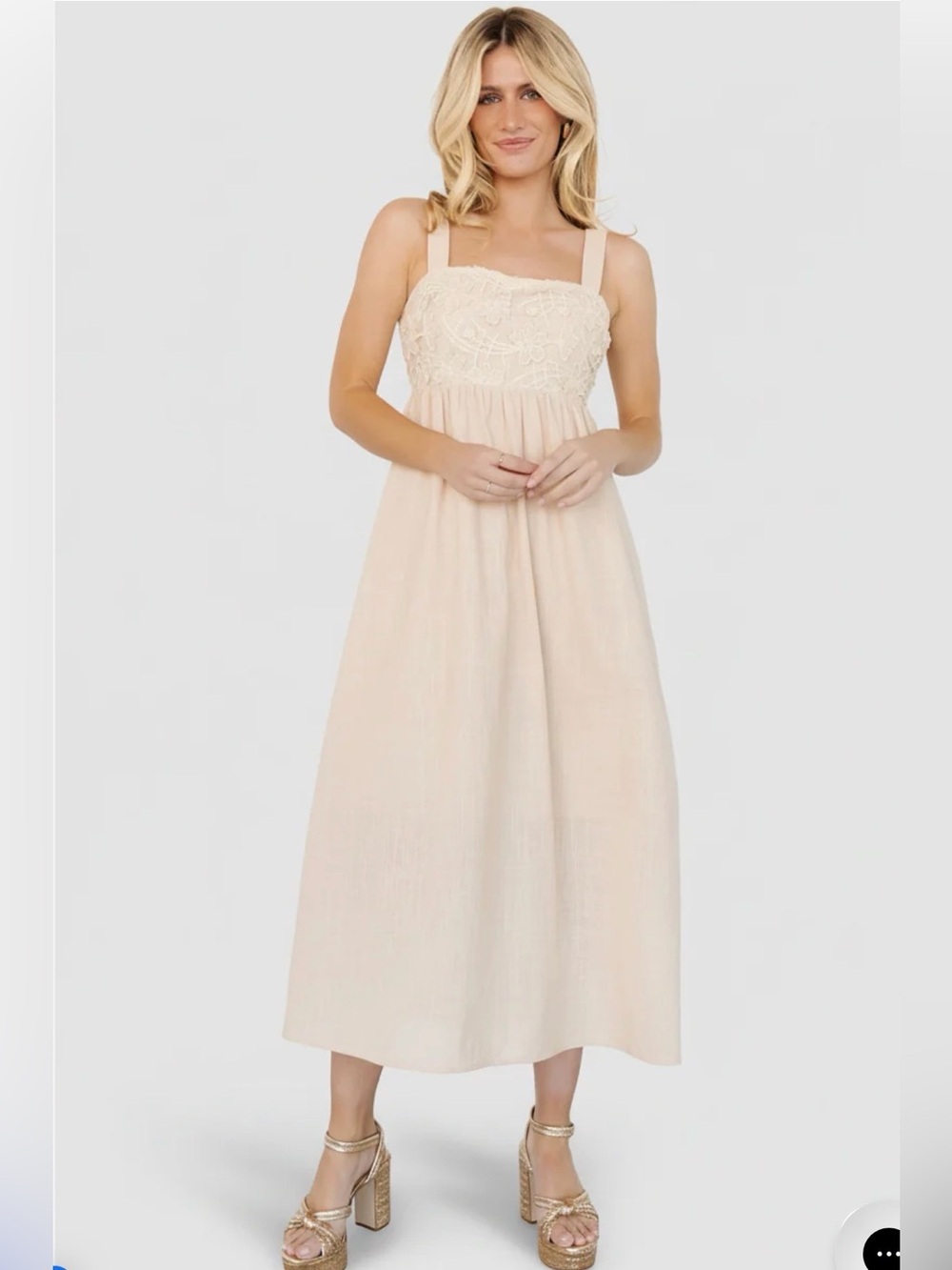 NWT Baltic Born Mia Tie Back Maxi Dress Natural Cream Embroidered Boho Size S